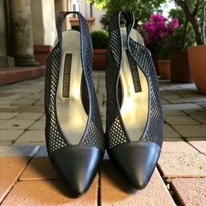 VTG WALTER STEIGER LEATHER AND MESH SLINGBACK HEELS